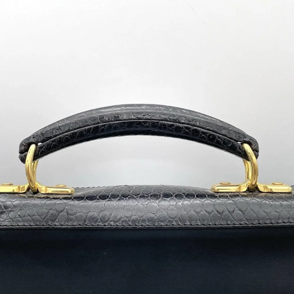 Vintage Metrocity di Braccialini Black Leather Nylon Briefcase Handbag Italy